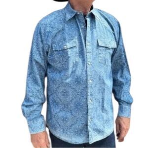 Madison Creek Outfitters Bisley Navy Paisley Snap Western Shirt Mens L